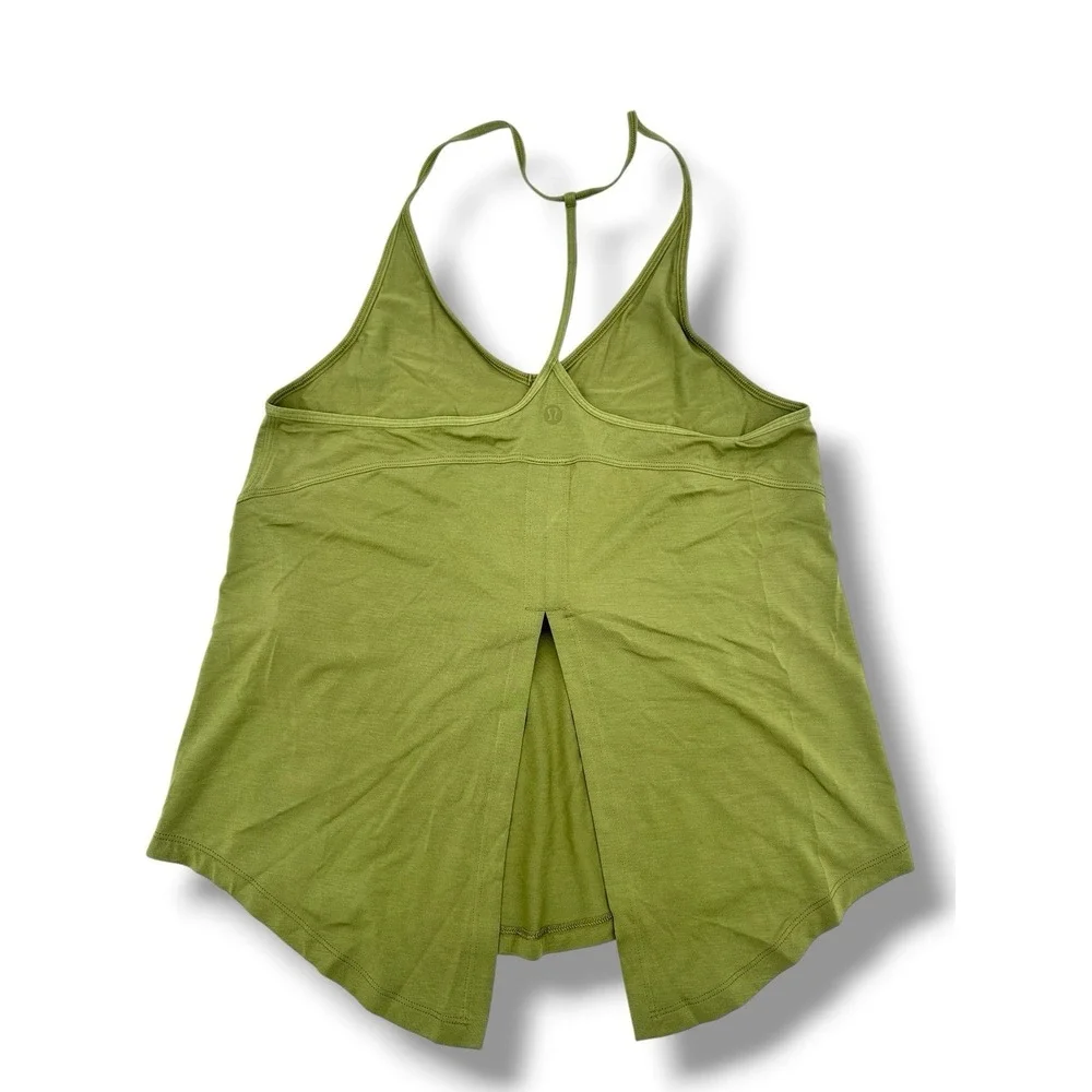 Lululemon Modal Silk Blend Yoga Tank‎ Top Sz 2 Green Open Back Athletic Flowy